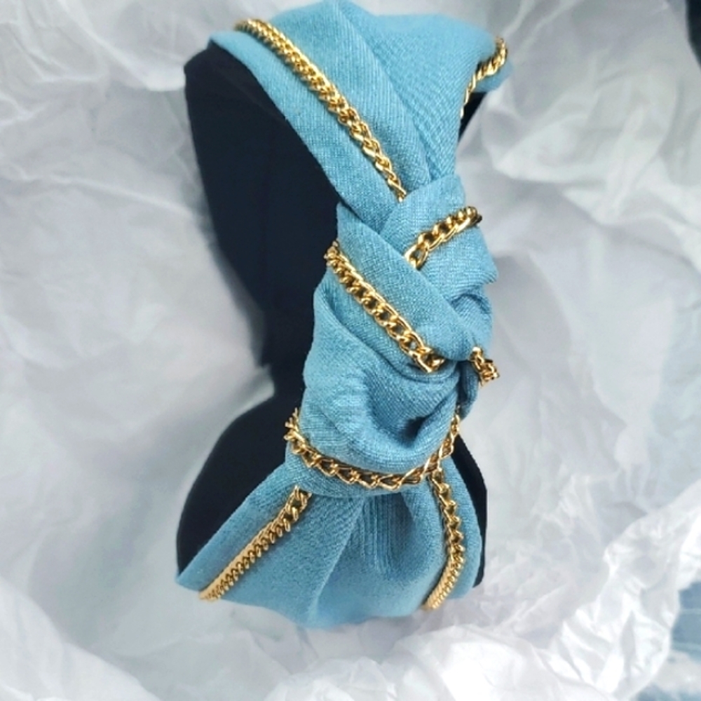 Chic Blue and Gold Padded Hairband And Black Satin Feel Headbands - Picture 7 of 12